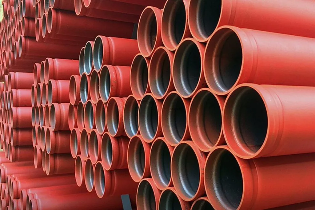 Stacked steel pipes ready for supply