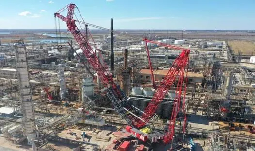 Crawler crane at a plant construction site