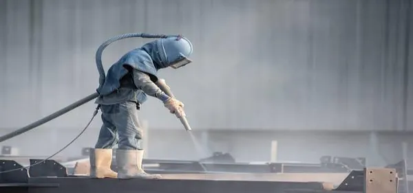 Operator water jetting a surface