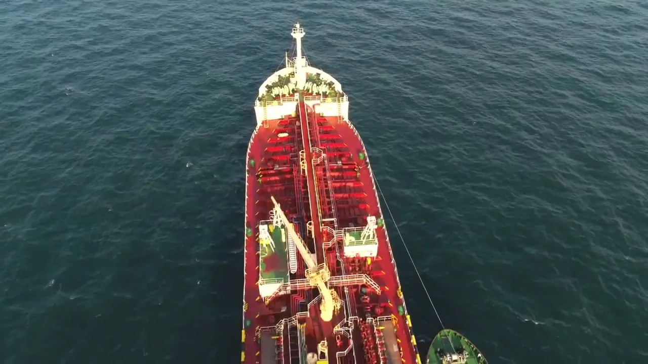 Tanker ship seen from above