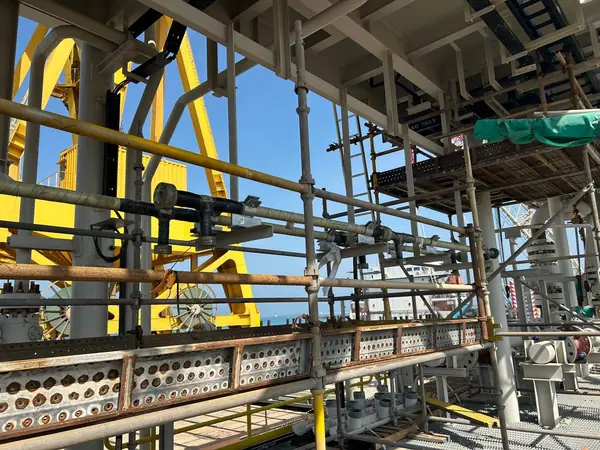 Scaffolding and pipework on an offshore platform