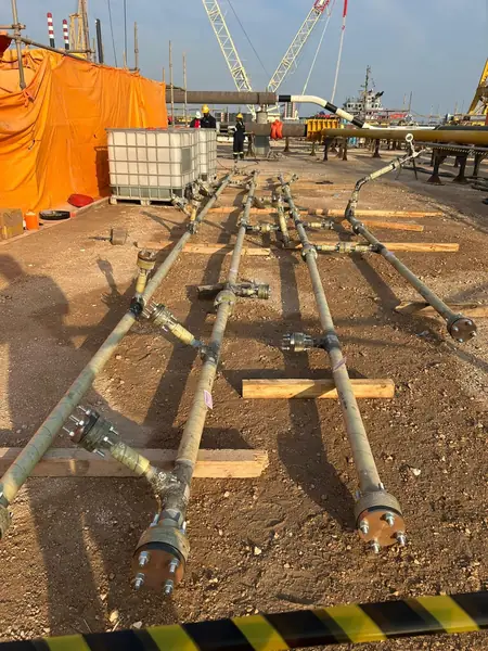 Pipe spools laid out in rows on site