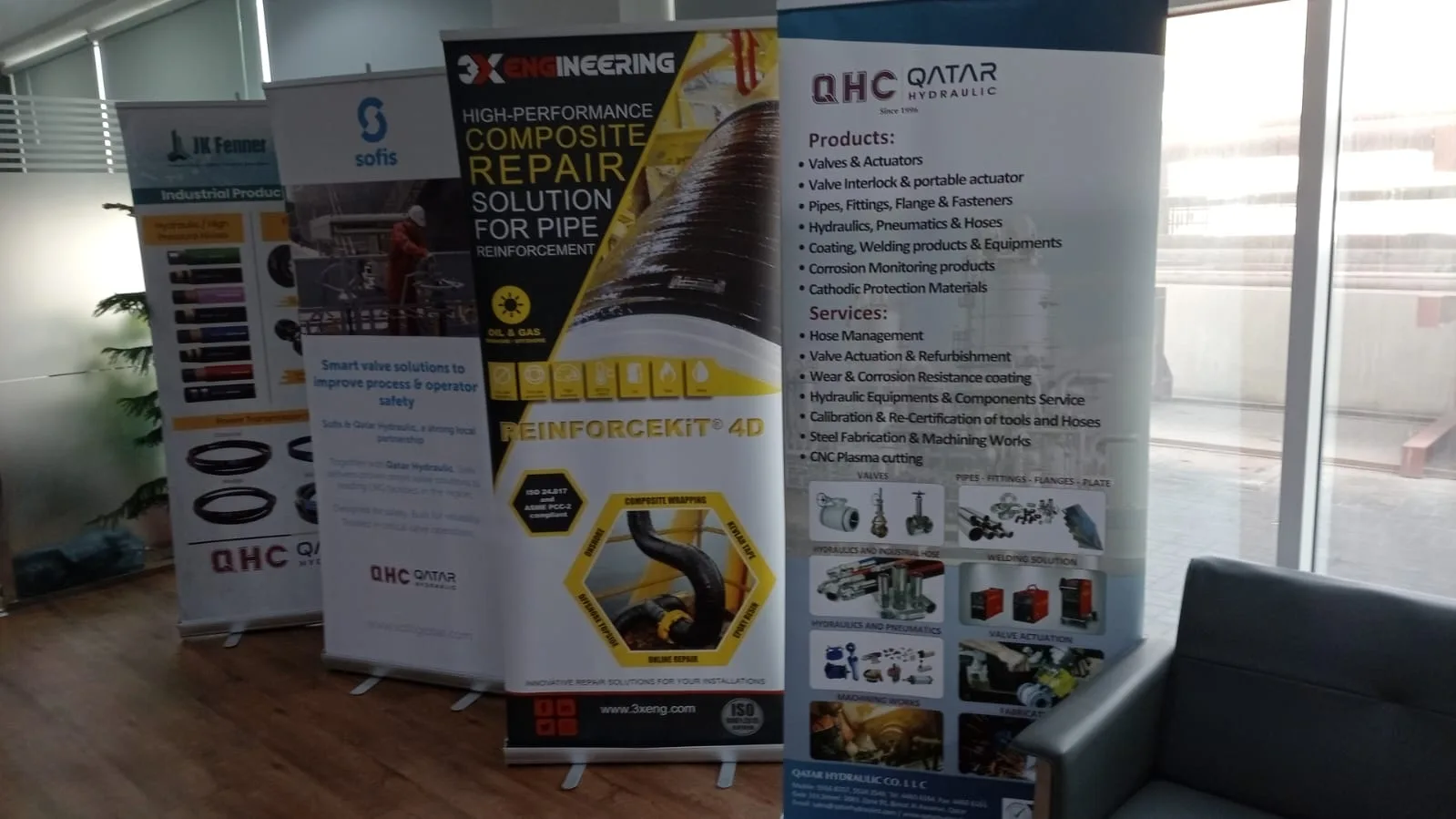 Product display with composite repair and pipe protection systems